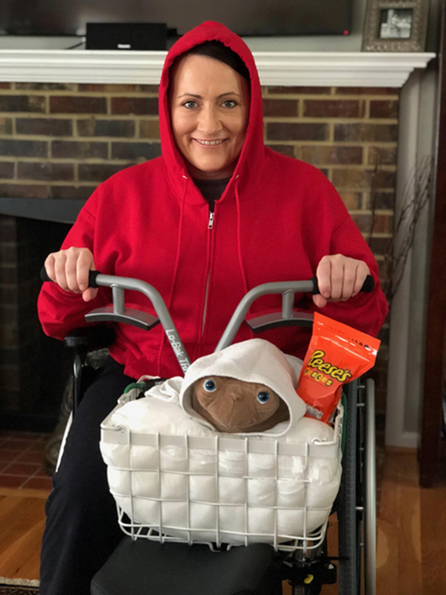 For Halloween, Maj. Stephanie Proellochs dresses up as the familiar characters from the movie, “E.T.” Proellochs often uses humor as she embraces her new life with a prosthesis. (Courtesy Photo)