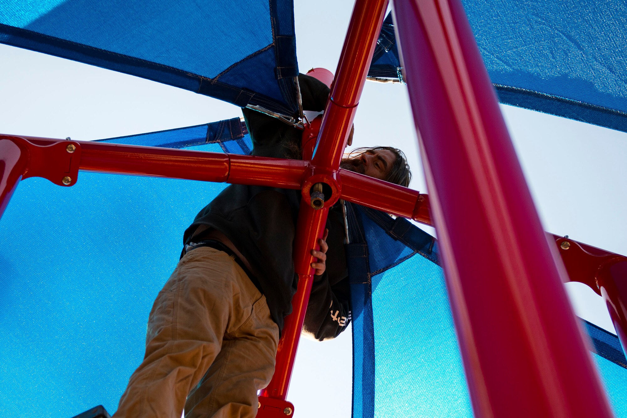 Bart Cason, professional playground installer, assembles a canopy, Jan. 4, 2018, at Moody Air Force Base, Ga. The 23d Force Support Squadron rebuilt and designed the new playground to improve quality of life and safety for Team Moody families. (U.S. Air Force photo by Airman 1st Class Erick Requadt)