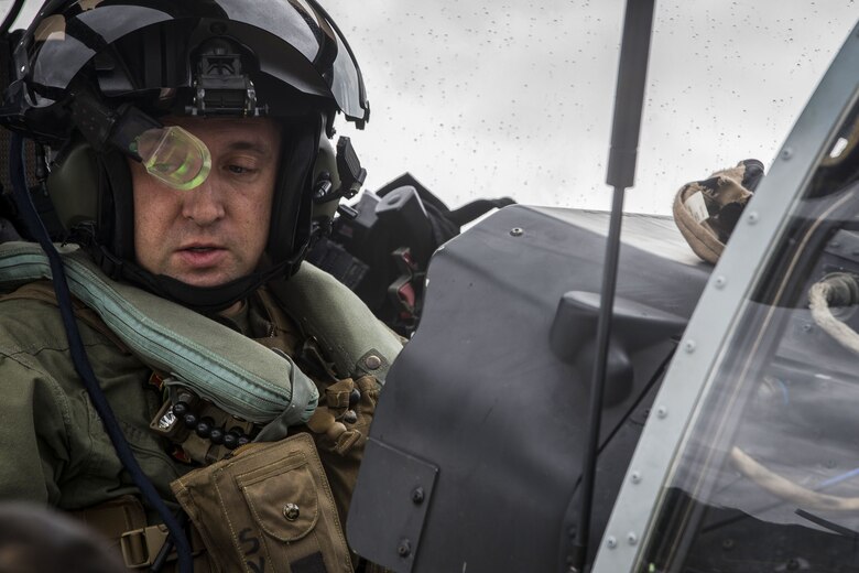 U.S. Marine Corps Maj. Christopher Myette, pilot, Marine Aircraft Group 24, operates an AH-1Z helicopter aboard Marine Corps Air Station, Kaneohe Bay, Hawaii, Dec. 20, 2017. The arrival of the 4th generation attack helicopters enhances the capabilities and power projection of Marine Light Attack Helicopter Squadron 367, Marine Aircraft Group 24, 1st Marine Aircraft Wing and MCBH. (U.S. Marine Corps Photo by Sgt. Alex Kouns)