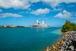 The amphibious transport dock ship USS San Diego (LPD 22) arrives in Guam for a scheduled port visit. San Diego, part of the America Amphibious Ready Group, with embarked 15th Marine Expeditionary Unit, is operating in the Indo-Asia-Pacific region to strengthen partnerships and serve as a ready-response force for any type of contingency.