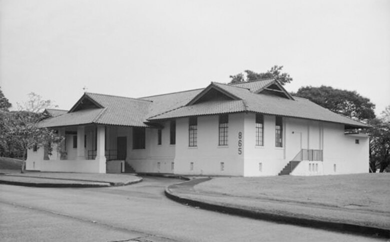 The Albrook Air Force Base Dispensary (Building 865), which provided medical service to not only Air Force personnel and dependents, but also to Latin American personnel in attendance at the Air Force School for Latin America (later known as the School for the Americas). (Photo courtesy of the Library of Congress)