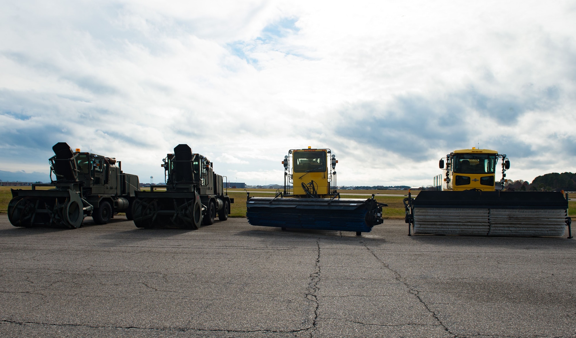 Two mission ready snow blowers and two snow sweepers remain prepared during the winter near the flightline at Joint Base Langley-Eustis, Va., Dec. 5, 2017.