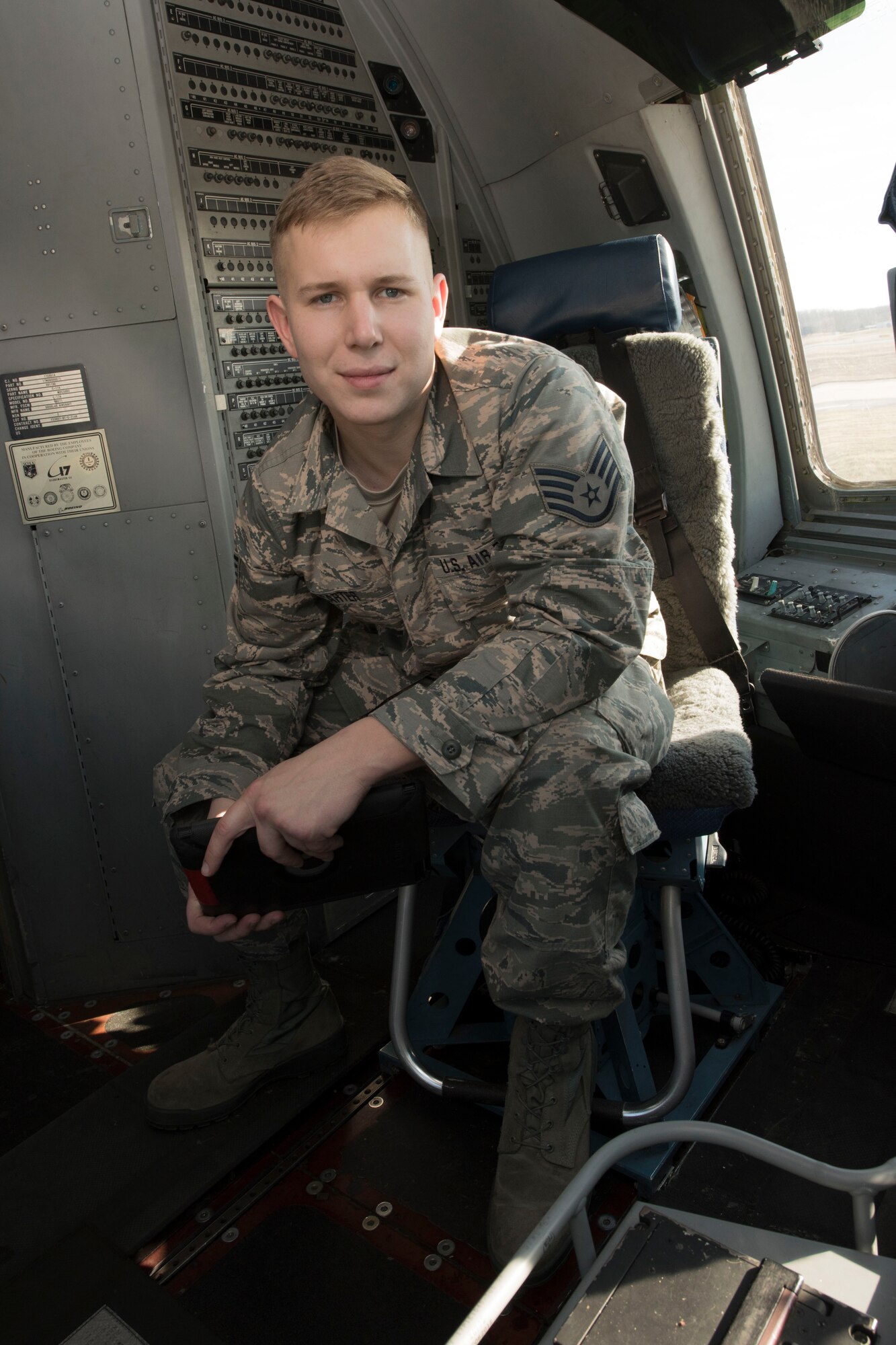 Staff Sgt. Dennis Carter is an integrated avionics systems mechanic for the 167th Airlift Wing. He is the wing's Airman Spotlight for January 2018. (U.S. Air National Guard photo by Senior Master Sgt. Emily Beightol-Deyerle)