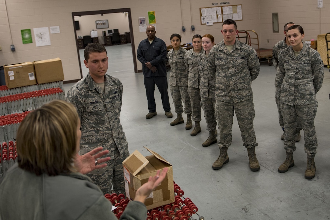 Col. Jennifer Short, 23d Wing commander, addresses Airmen from the 23d Logistics Readiness Squadron flight services center, Jan. 8, 2018, at Moody Air Force Base, Ga. Short’s immersion allowed her to see the processes aircraft parts go through from the time they arrive at Moody to when they’re placed on the aircraft. (U.S. Air Force photo by Senior Airman Daniel Snider)