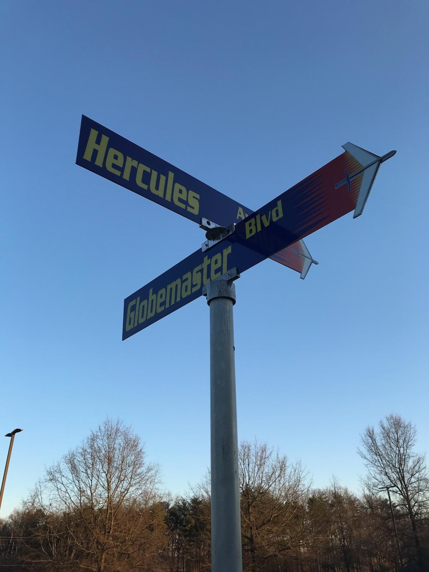 New street signs for the Charlotte Air National Guard Base that arrive as the unit transitions to C-17 Globemaster III Aircraft.