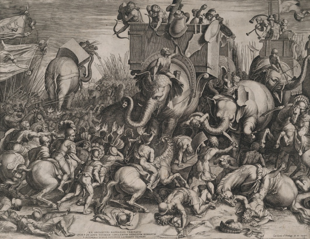 The Battle Between Scipio and Hannibal at Zama, Cornelis Cort, after Giulio Romano, engraving ca. 1550–1578, Elisha Whittelsey Collection