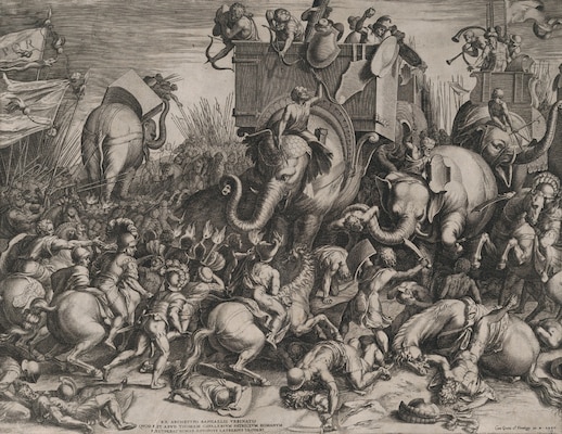 The Battle Between Scipio and Hannibal at Zama, Cornelis Cort, after Giulio Romano, engraving ca. 1550–1578, Elisha Whittelsey Collection (Courtesy Metropolitan Museum of Art)