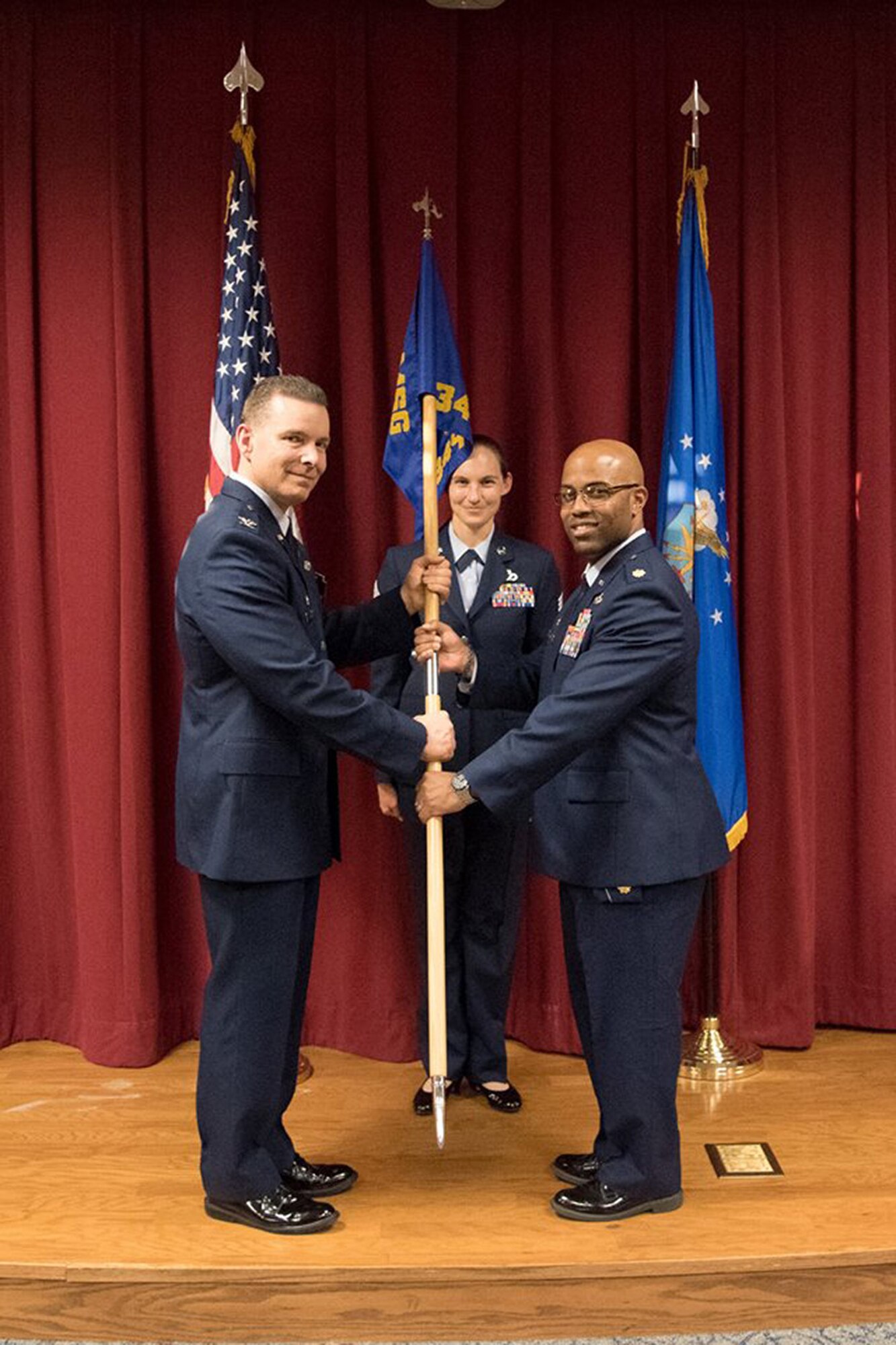 ol. Roderick Grunwald, 349th Mission Support Group commander, and Maj. Kenneth McGinnis, 349th Civil Engineer Squadron commander, pose for a photo at the 349th CES assumption of commander ceremony Jan. 6, 2018 at Travis Air Force Base, Calif. Previously, McGinnis was the engineer plans officer for U.S. Pacific Command at Camp. H.M. Smith, Hawaii.