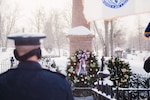 Col. David Warnick, commander of the 107th Mission Support Group, Niagara Falls Air Reserve Station, New York Air National Guard, prepares to lay a wreath on behalf of the president at the grave of Millard Fillmore, the 13th president, Buffalo, N.Y., Jan. 5, 2018.