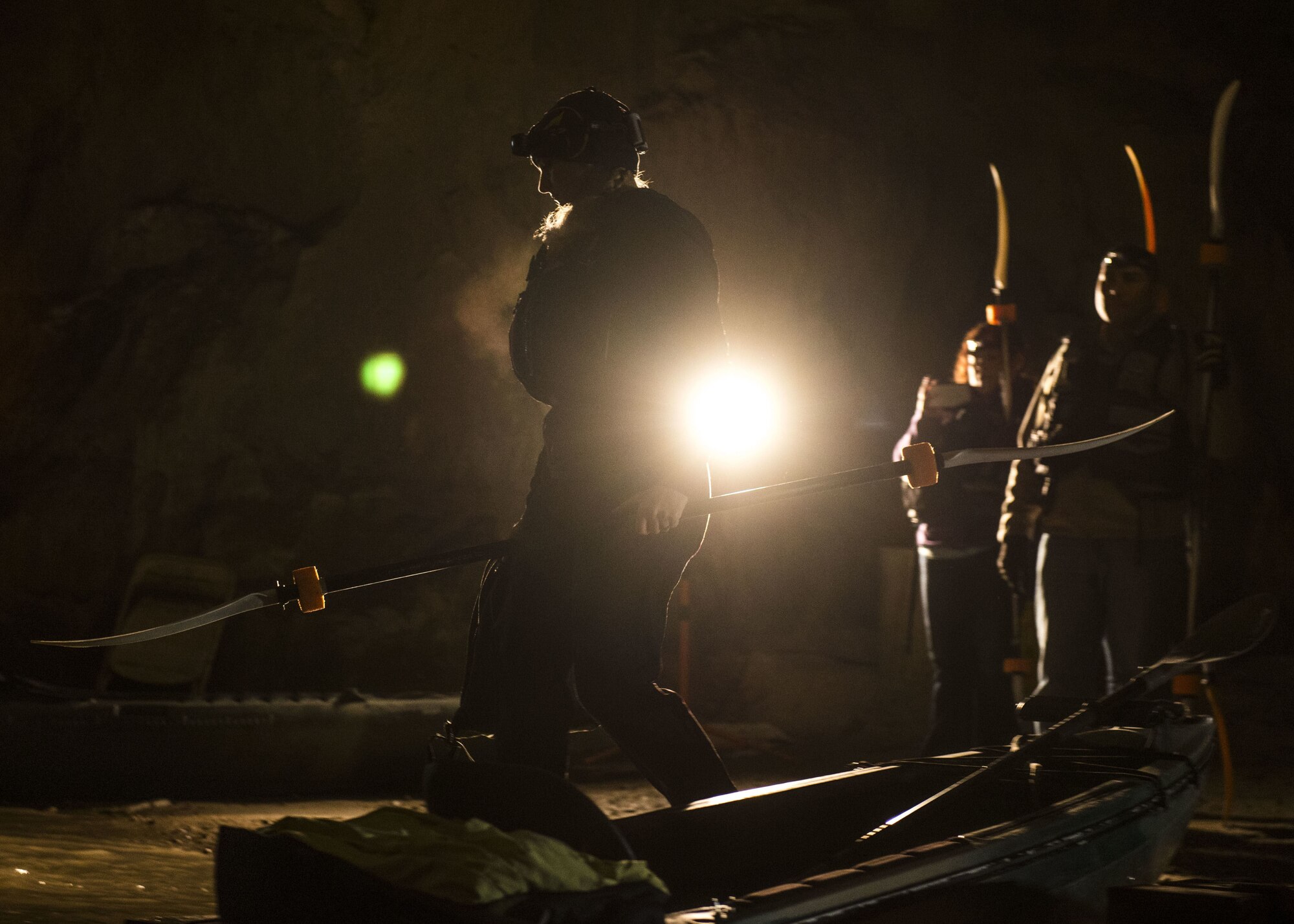 A group from Scott Air Force Base Outdoor Recreation boards their kayaks, Sept. 23, 2017,at Crystal City Underground, an abandoned, submerged sandstone mine in Crystal City, Mo. The mine dates back to the late 1880s, when it supplied sand to local glass manufacturers. (U.S. Air Force photo by Airman 1st Class Tara Stetler)