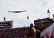 A B-2 Spirit from Whiteman Air Force Base, Mo., opens the 104th Rose Bowl with a flyover in Pasadena, Calif., Jan. 1, 2018. The B-2 also performed a flyover for the 129th Rose Parade earlier in the day with two F-35 Lightning IIs from Edwards AFB, Calif., to honor U.S. Air Force Maj. Benjamin “Chex” Meier, a pilot assigned to the 31st Test and Evaluation Squadron, and other donors who have given the gift of life to others. (U.S. Air Force photo by Staff Sgt. Danielle Quilla)