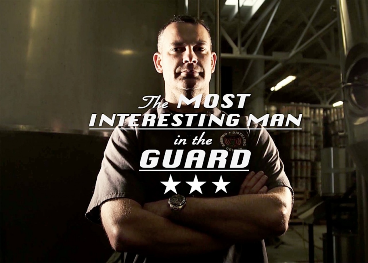 Video frame grab with text overlay reading "The Most Interesting Man in the Guard"