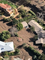 Aerial view of California mudslide area taken from an Air National Guard helicopter providing search and rescue operations.