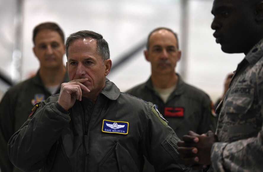 Air Force Chief of Staff Gen. David L. Goldfein speaks to aircraft communications maintenance Airmen during his visit to Creech Air Force Base, Nev., Jan. 9, 2018. Goldfein visited with the 432nd Wing/432nd Air Expeditionary Wing and 799th Air Base Group Airmen who deliver persistent attack and reconnaissance 24/7/365 against the nation’s enemies. (U.S. Air Force photo/Master Sgt. Nadine Barclay)