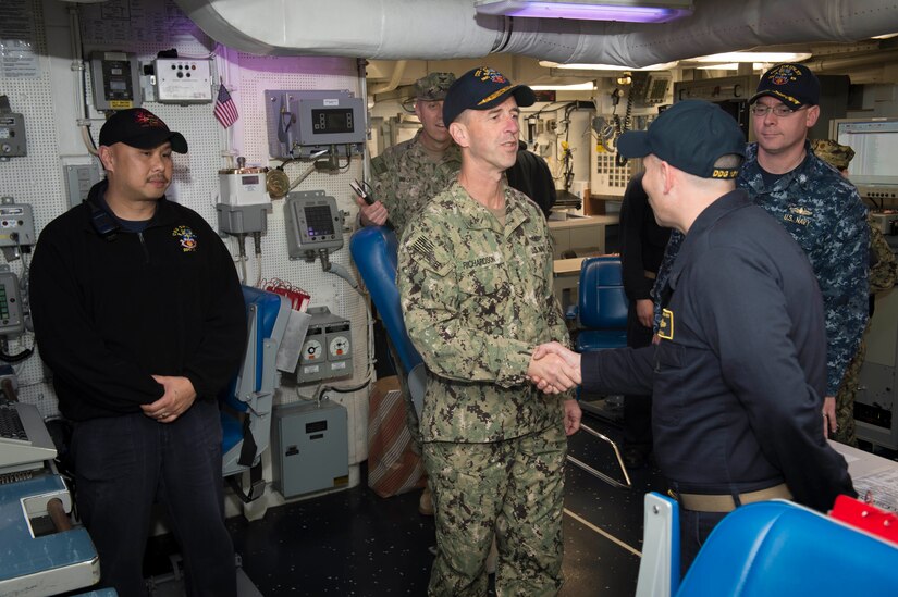 Chief of Naval Operations Adm. John M. Richardson speaks to a sailor