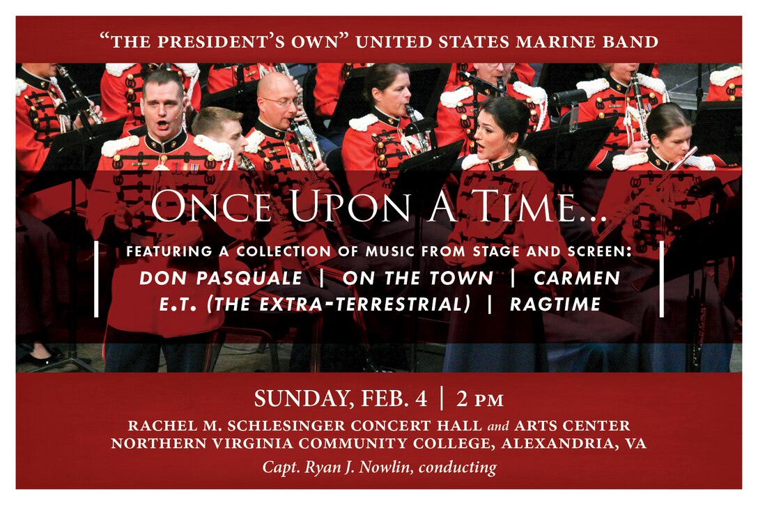 Marine Band concert featuring a collection of music from stage and screen, including Don Pasquale, On the Town, Carmen, E.T. (the Extra-Terrestrial), and Ragtime.