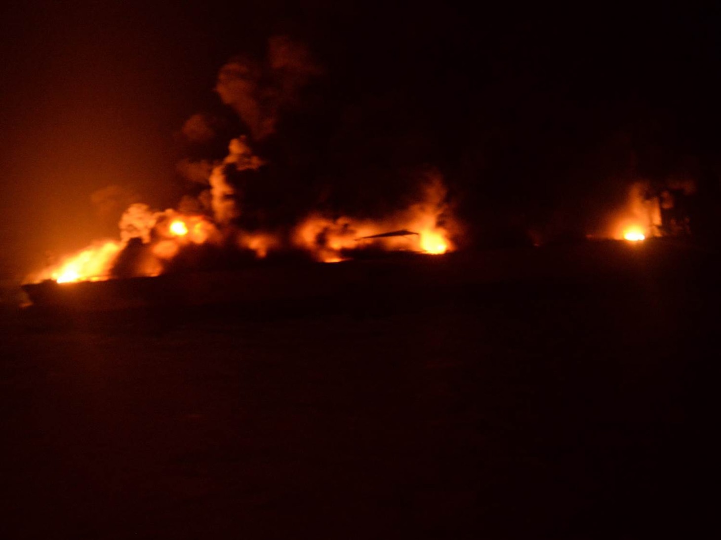 Iranian-owned and -operated, Panamanian-flagged MV Sanchi burns following a Jan. 6 collision with Chinese-flagged cargo ship CF Crystal. The image was captured by a U.S. Navy P-8A aircraft attached to the 'Fighting Tigers' of Patrol Squadron EIGHT (VP 8) while assisting in the international search and rescue (SAR) effort for MV Sanchi's 32 missing crew members following the collision.