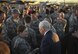 Vice President Mike Pence greets Staff Sgt. Samantha Henry, 99th Force Support Squadron dorm manager, following his address to Airmen at Nellis Air Force Base, Nevada, Jan. 11, 2018. As the sun set on the desert horizon, the vice president made his way through the crowd, shaking hands and snapping photos with the Airmen. (U.S. Air Force photo by Airman 1st Class Andrew Sarver)