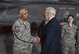 Vice President Mike Pence shakes hands with Chief Master Sgt. Raul Villarreal, 57th Maintenance Group chief enlisted manager, after meeting Staff Sgt. Samantha Buxton, 57th Aircraft Maintenance Squadron F-35 crew chief, during his tour of the F-35 Lightning II fighter jet in the Thunderbirds Hangar at Nellis Air Force Base, Nevada, Jan. 11, 2018. Pence praised Nellis Airmen for its long-standing dedication to air superiority. (U.S. Air Force photo by Airman 1st Class Andrew Sarver)