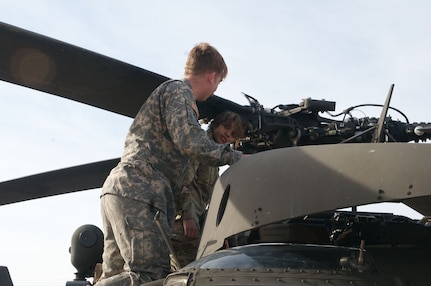 19-year old Adrian Hinton gets a hands-on tour of an Oklahoma Army National Guard Black Hawk helicopter at the Armed Forces Reserve Center in Norman, Oklahoma.