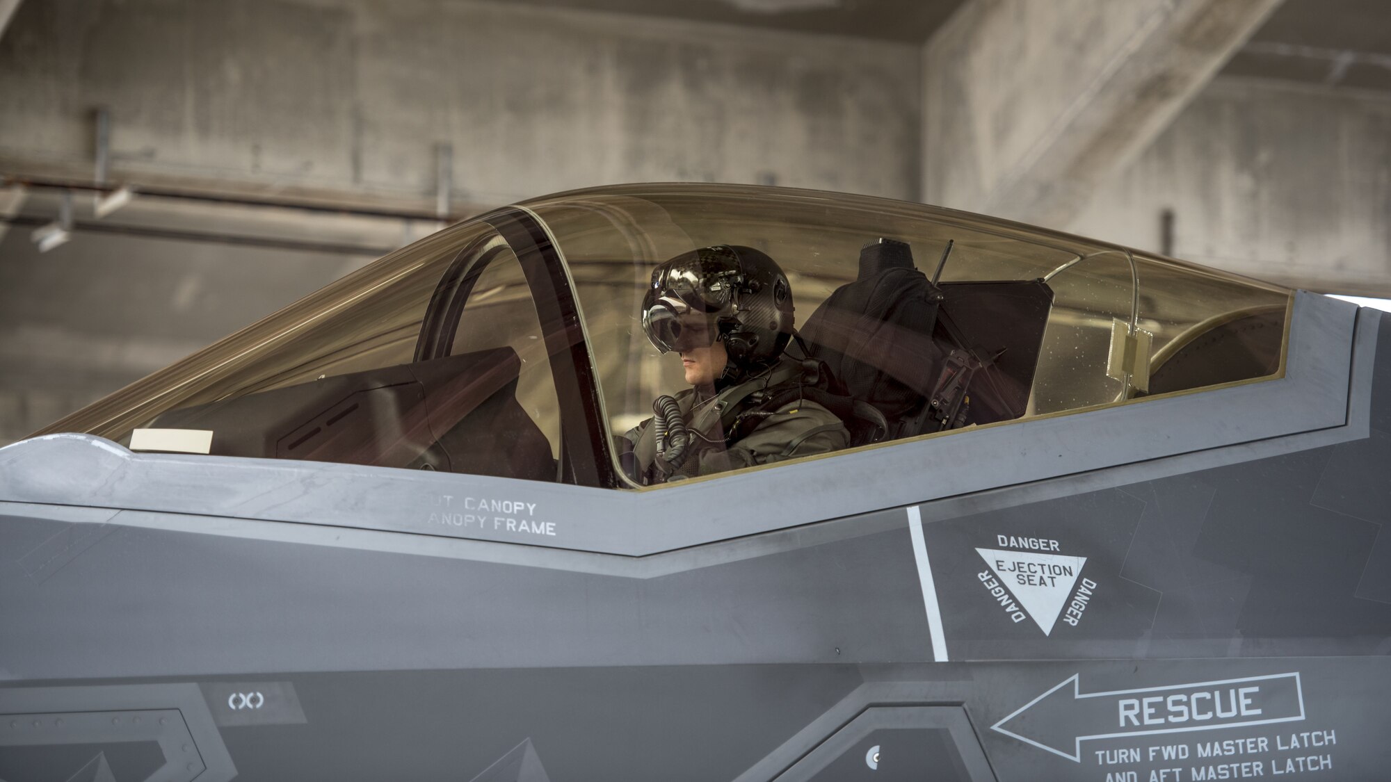 First Lt. David Moore, 34th Fighter Squadron F-35A Lightning II pilot, goes through pre-flight procedures at Kadena Air Base, Japan, Nov. 16, 2017. The F-35A provides the warfighter unprecedented situational awareness and the required survivability to fight and win in highly contested environments. (U.S. Air Force photo by Airman 1st Class Greg Erwin)