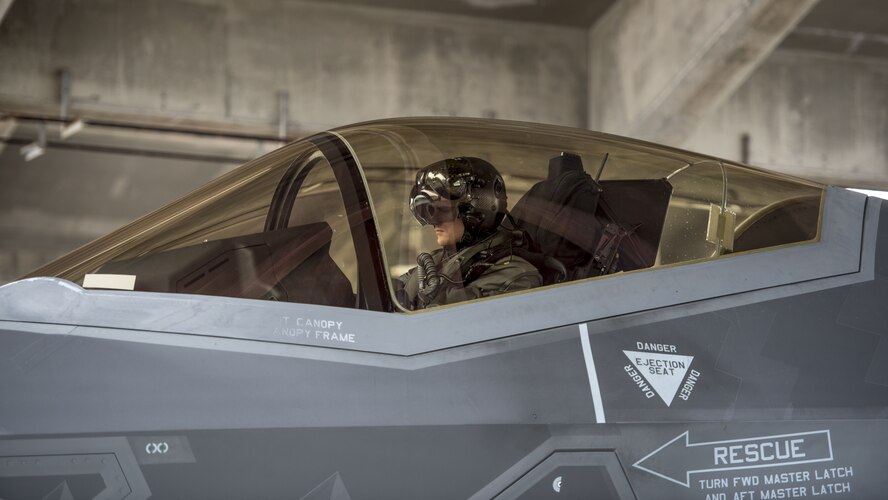 First Lt. David Moore, 34th Fighter Squadron F-35A Lightning II pilot, goes through pre-flight procedures at Kadena Air Base, Japan, Nov. 16, 2017. The F-35A provides the warfighter unprecedented situational awareness and the required survivability to fight and win in highly contested environments. (U.S. Air Force photo by Airman 1st Class Greg Erwin)