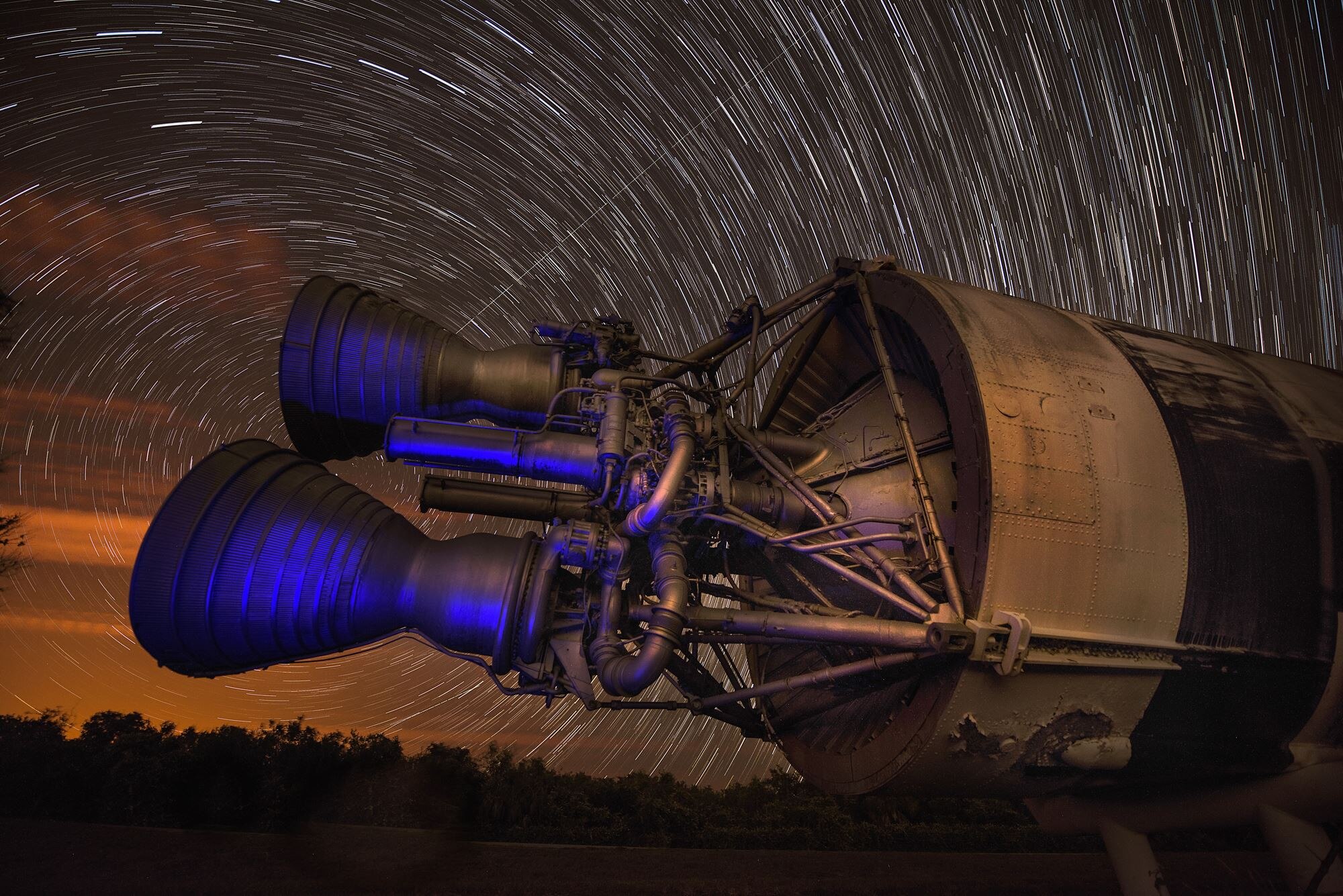 The park on Cape Canaveral, Fla., showcases several pieces of equipment that were monumental to the development of Air Force Space Command. Here, 216 photos captured over a 90 minute period are layered over one another, making the star trails come to life. (U.S. Air Force photo illustration by Tech. Sgt. David Salanitri)
