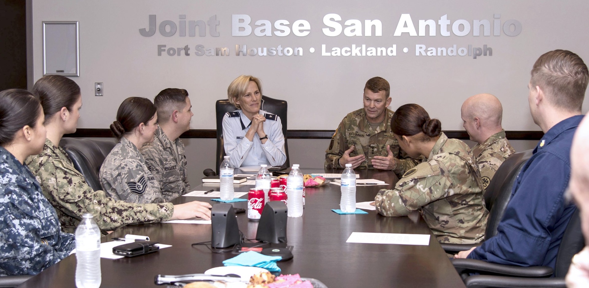 Brig. Gen. Heather Pringle, commander of the 502nd Air Base Wing and Joint Base San Antonio, and Lt. Gen. Jeffrey Buchanan, commanding general of U.S. Army North (Fifth Army) hosted a meet-and-greet session for the 2018 JBSA Military Ambassadors at the wing conference room at JBSA-Fort Sam Houston Jan. 10.