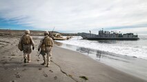 U.S. Marines with 1st Combat Engineer Battalion, 1st Marine Division, observe a beach after a simulated amphibious breach in support of exercise Steel Knight 2018 at San Clemente Island, Calif., Dec. 9, 2017.