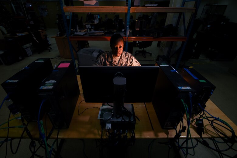 Airman 1st Class Paris Mayo, 380th Expeditionary Communications Squadron, client support technician, Skypes with her father, Anthony Mayo while at her grandparent’s apartment Dec. 19, 2017. Anthony Mayo is currently deployed to the 455th Air Expeditionary Wing, Bagram Airfield, Afghanistan. (U.S. Air National Guard photo by Staff Sgt. Colton Elliott) (this image was created by capturing a still frame from a video)