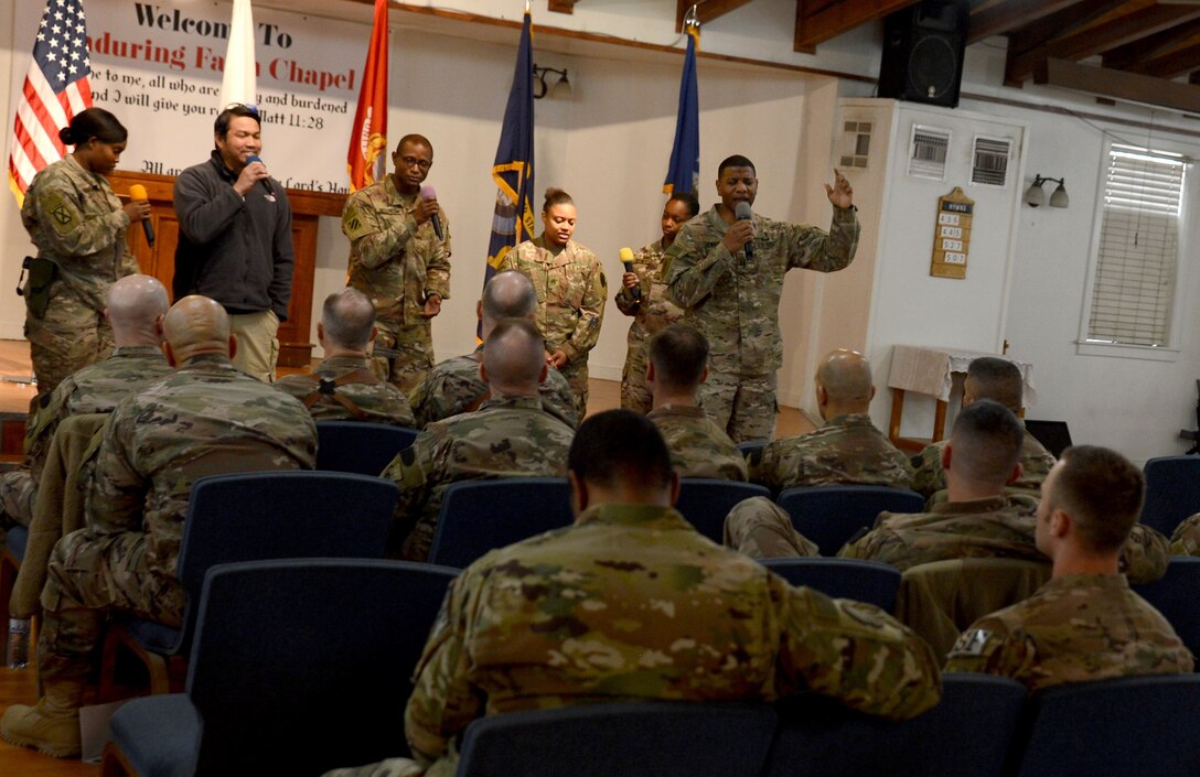 Members of Bagram Airfield gathered at the Enduring Faith to celebrate Martin Luther King Day Jan. 15, 2018 at Bagram Airfield, Afghanistan.