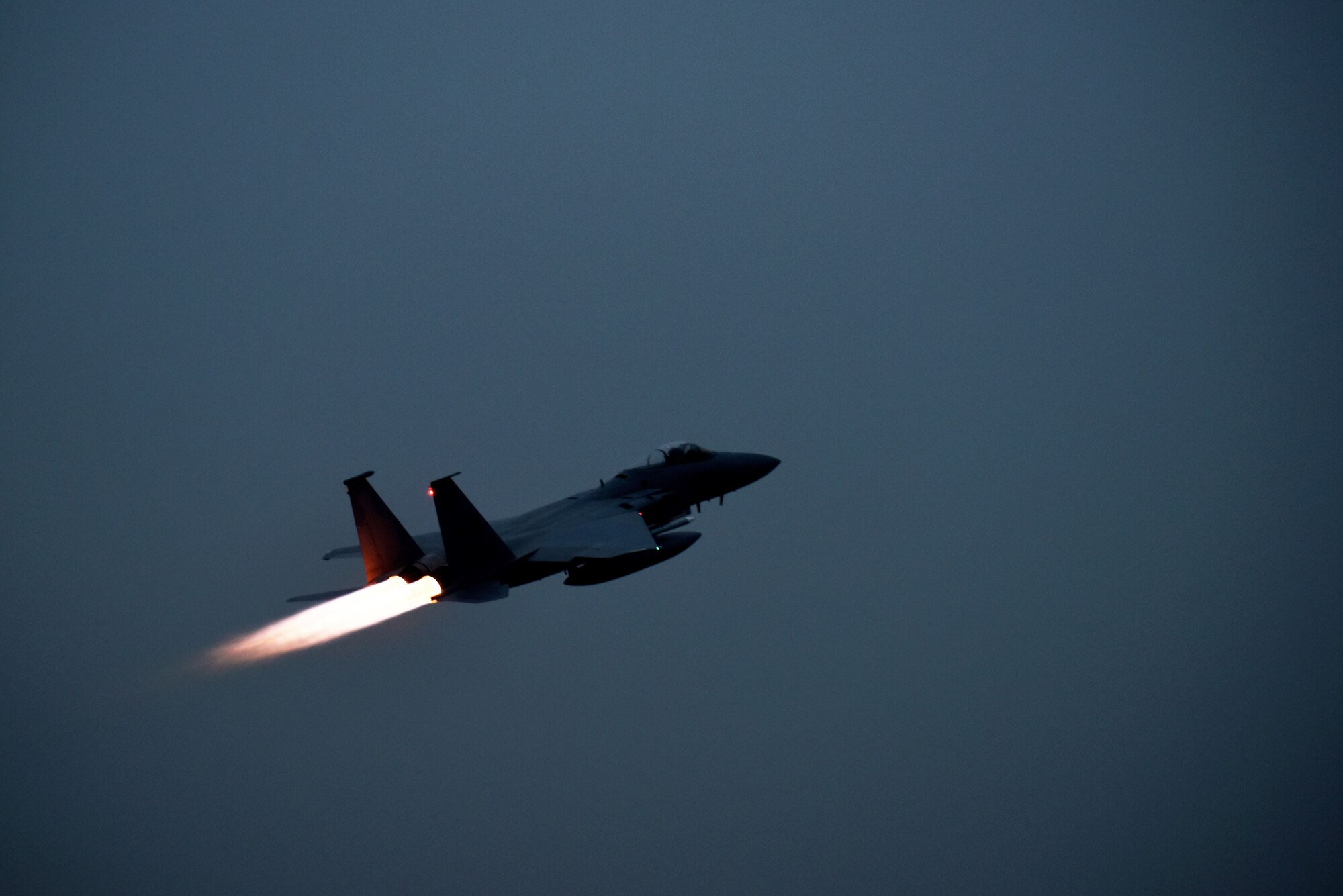A 493rd Fighter Squadron F-15C Eagle takes off at Royal Air Force Lakenheath, England, Jan. 9. The 493rd FS recently returned from Siauliai Air Base, Lithuania, after supporting the 45th rotation of NATO’s Baltic Air Policing mission. (U.S. Air Force photo/Senior Airman Abby L. Finkel)