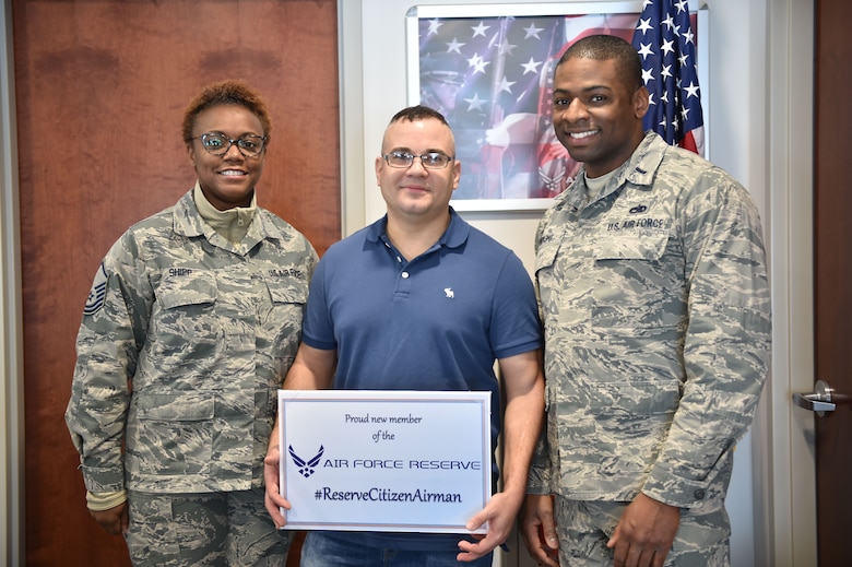 Zachary Latimer poses for a photo after becoming a Reserve Citizen Airman with the 910th Airlift Wing Jan. 12, 2018.
