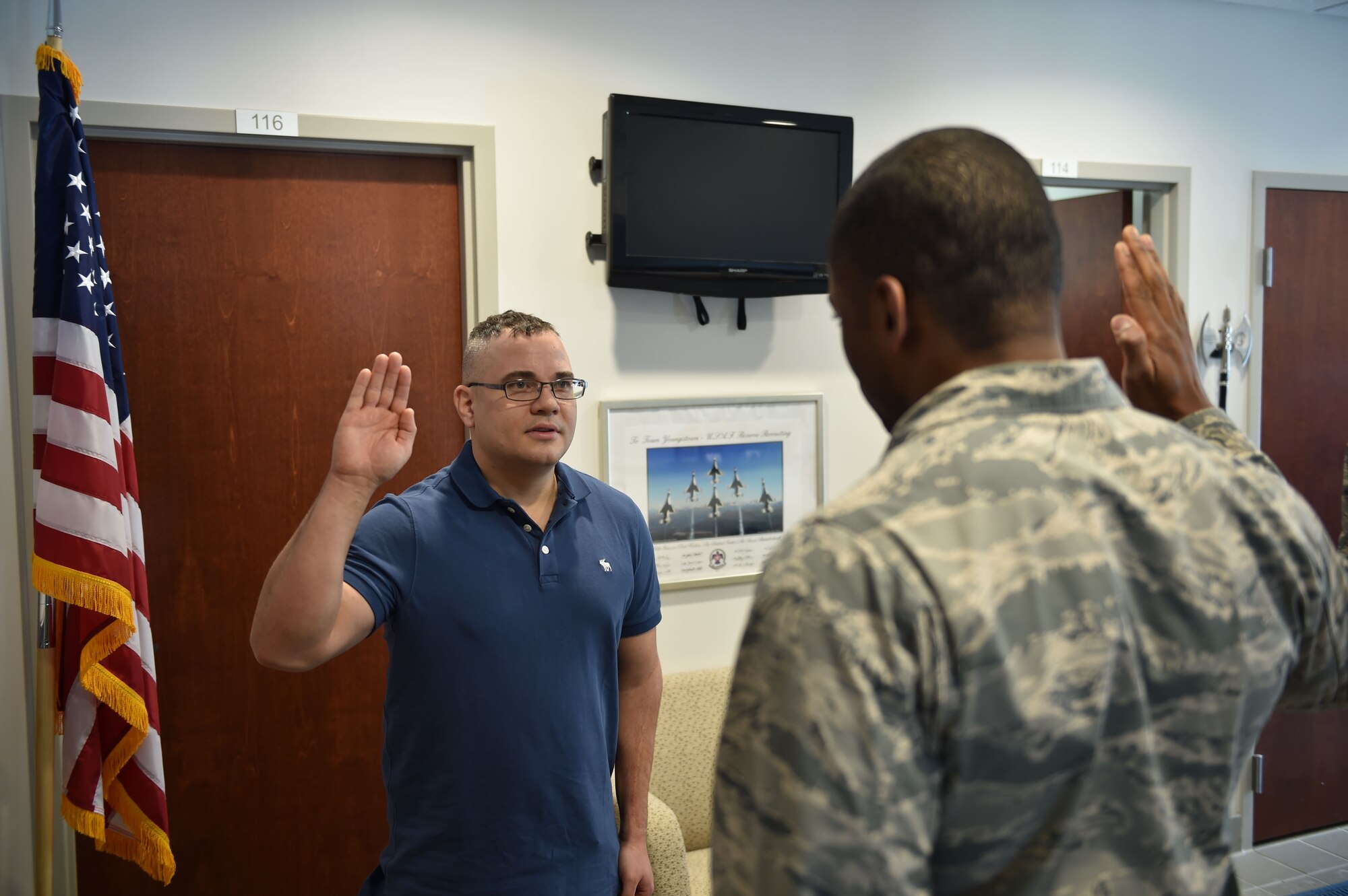 Zachary Latimer poses for a photo after becoming a Reserve Citizen Airman with the 910th Airlift Wing Jan. 12, 2018.