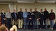 Chief Master Sgt. Bruce Bair (retired) poses for a photo with several retired 758th Airlift Squadron flight engineers during his retirement ceremony at the Pittsburgh International Airport Air Reserve Station, Jan. 6, 2018. Bair is the last flight engineer to retire from the 911th Airlift Wing, departing the military after 38 years of faithful service. (U.S. Air Force photo by Staff Sgt. Marjorie A. Bowlden)