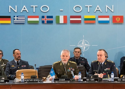 Czech Republic Gen. Petr Pavel, chairman of the NATO Military Committee, delivers remarks at the 178th Military Committee in Chiefs of Defense session in Brussels.