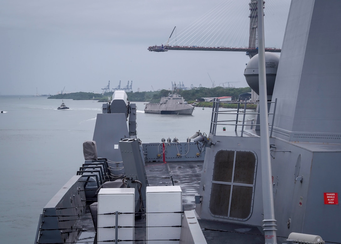 Image from the deck of USS Portland transiting the Panama Canal.