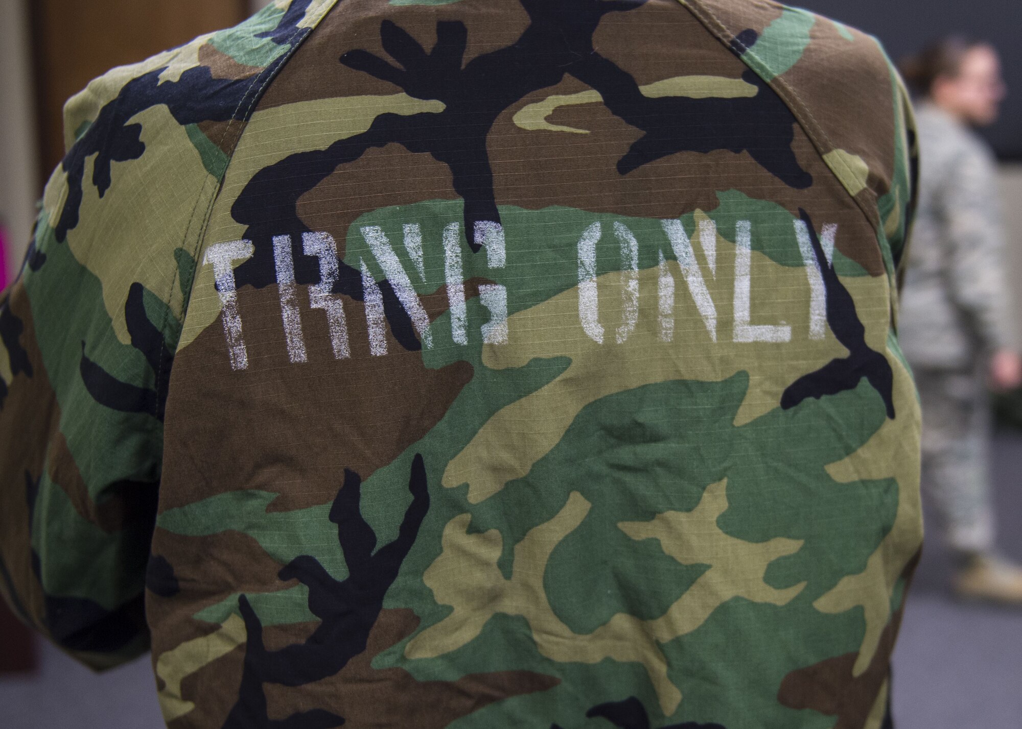 Airmen practice donning Mission Oriented Protective Posture (MOPP) gear, Jan. 10, 2018, at Altus Air Force Base, Okla.