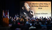 he Woodside High School orchestra prepares to perform the Star-Spangled Banner at Fort Eustis’ Wylie Theater during the Dr. Martin Luther King, Jr. Birthday Celebration at Joint Base Langley-Eustis, Va., Jan. 11, 2018.