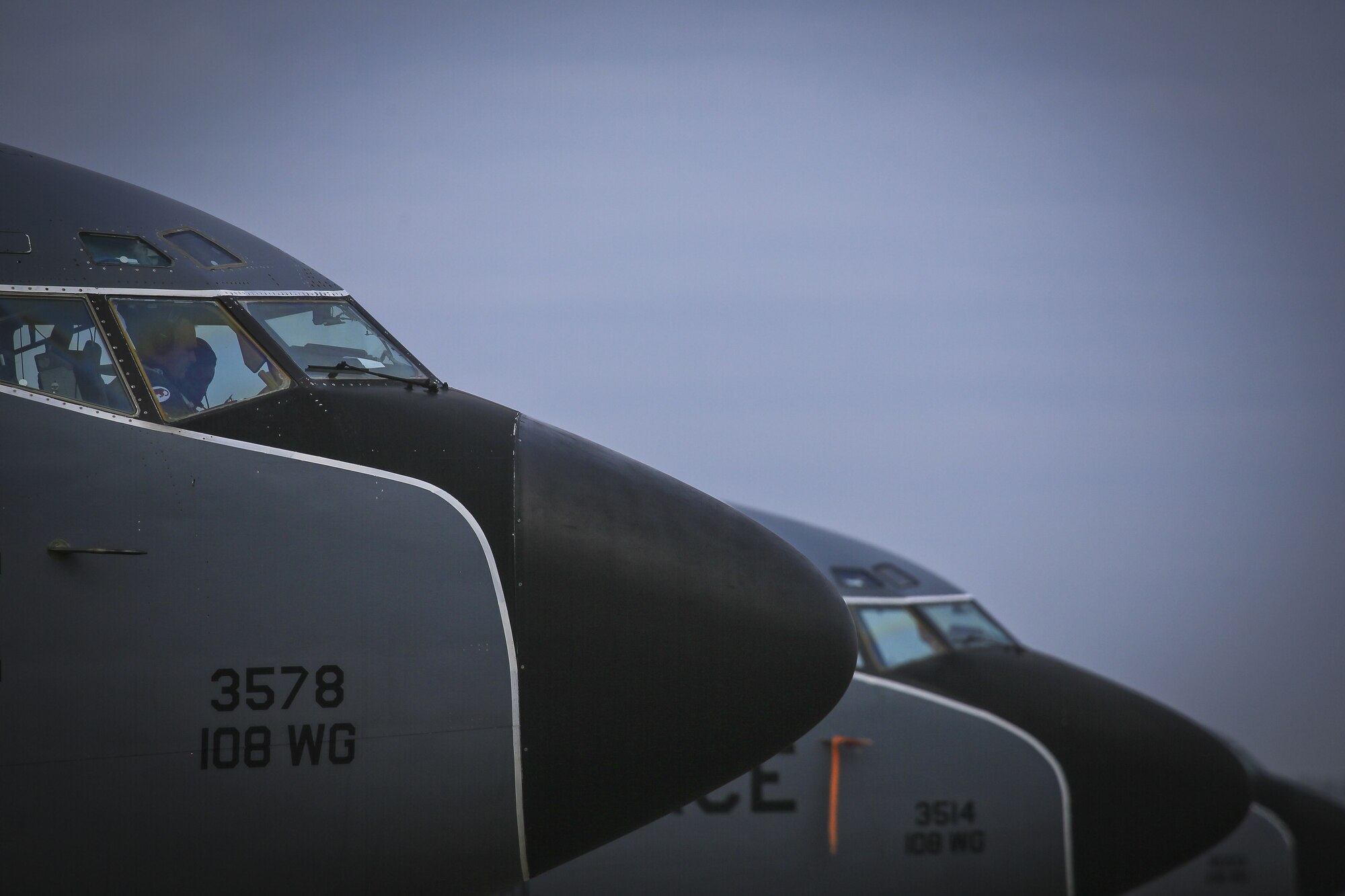 A New Jersey Air National Guard  KC-135R Stratotanker crew from the 108th Wing prepares their aircraft for a training flight on Joint Base McGuire-Dix-Lakehurst, N.J., Jan. 11, 2018. (U.S. Air National Guard photo by Master Sgt. Matt Hecht)