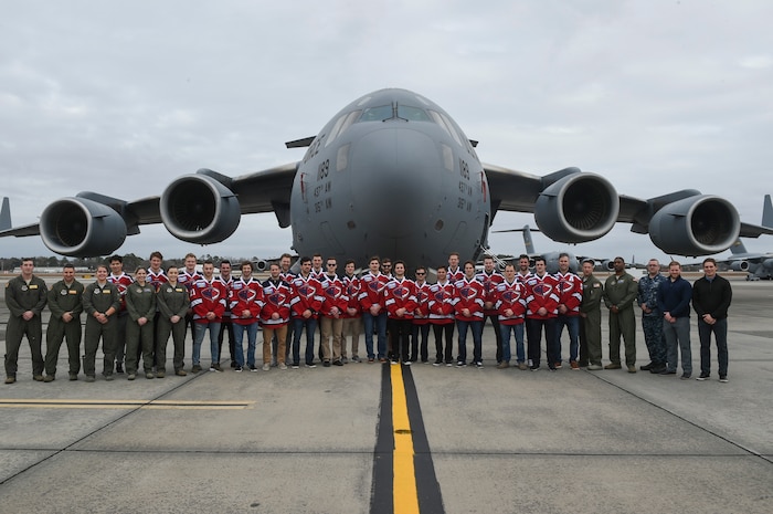 Members of the South Carolina Stingrays toured Joint Base Charleston, S.C., Jan. 10, 2018.