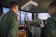 Chief Master Sgt. Anthony Johnson, Pacific Air Forces command chief, visits the air traffic control tower during a tour of the units at Joint Base Pearl Harbor-Hickam, Hawaii, Jan. 16, 2018.  During his tour, Johnson spoke about the importance of readiness and Air Force policy changes. (U.S. Air Force photo by Tech. Sgt. Heather Redman)