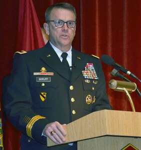 Brig. Gen. Bill Boruff provides opening remarks during the 2018 Joint Base San Antonio-Fort Sam Houston Martin Luther King Jr. Day observance at the JBSA-Fort Sam Houston Theater Jan. 17. Boruff is the commanding general of the Mission and Installation Contracting Command at JBSA-Fort Sam Houston.
