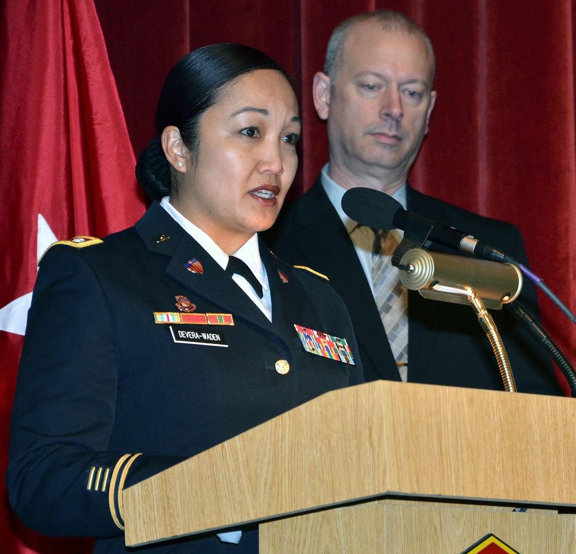 Lt. Col. Daryl Devera-Waden reads the Martin Luther King Jr. Day presidential proclamation Jan. 17 during the 2018 Joint Base San Antonio-Fort Sam Houston Martin Luther King Jr. Day observance at the JBSA-Fort Sam Houston Theater. Devera-Waden is the deputy chief of staff for operations and security for the Mission and Installation Contracting Command at JBSA-Fort Sam Houston.