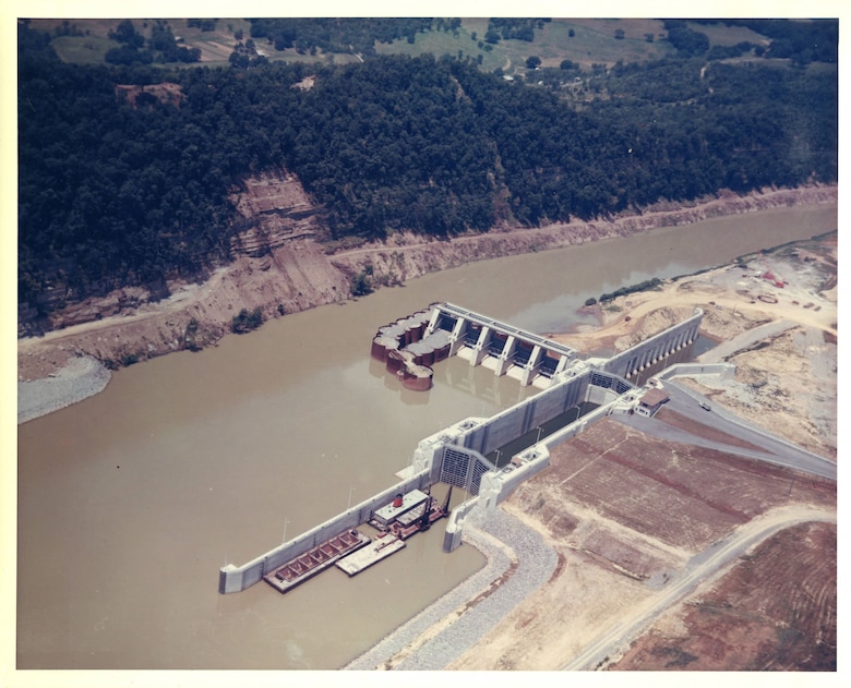 The U.S. Army Corps of Engineers Nashville District constructs Cordell Hull Lock and Dam on the Cumberland River in Carthage, Tenn., June 13, 1967. (USACE Photo)