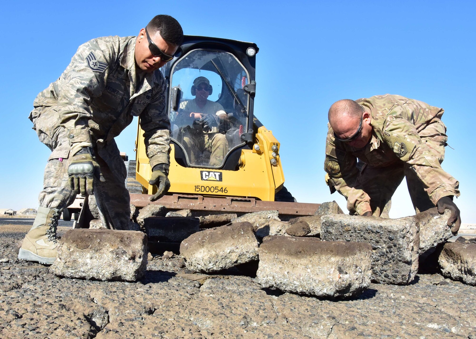 Earlier this month, the 386th Expeditionary Civil Engineer Squadron accomplished construction repairs on the primary landing runway of their airfield.