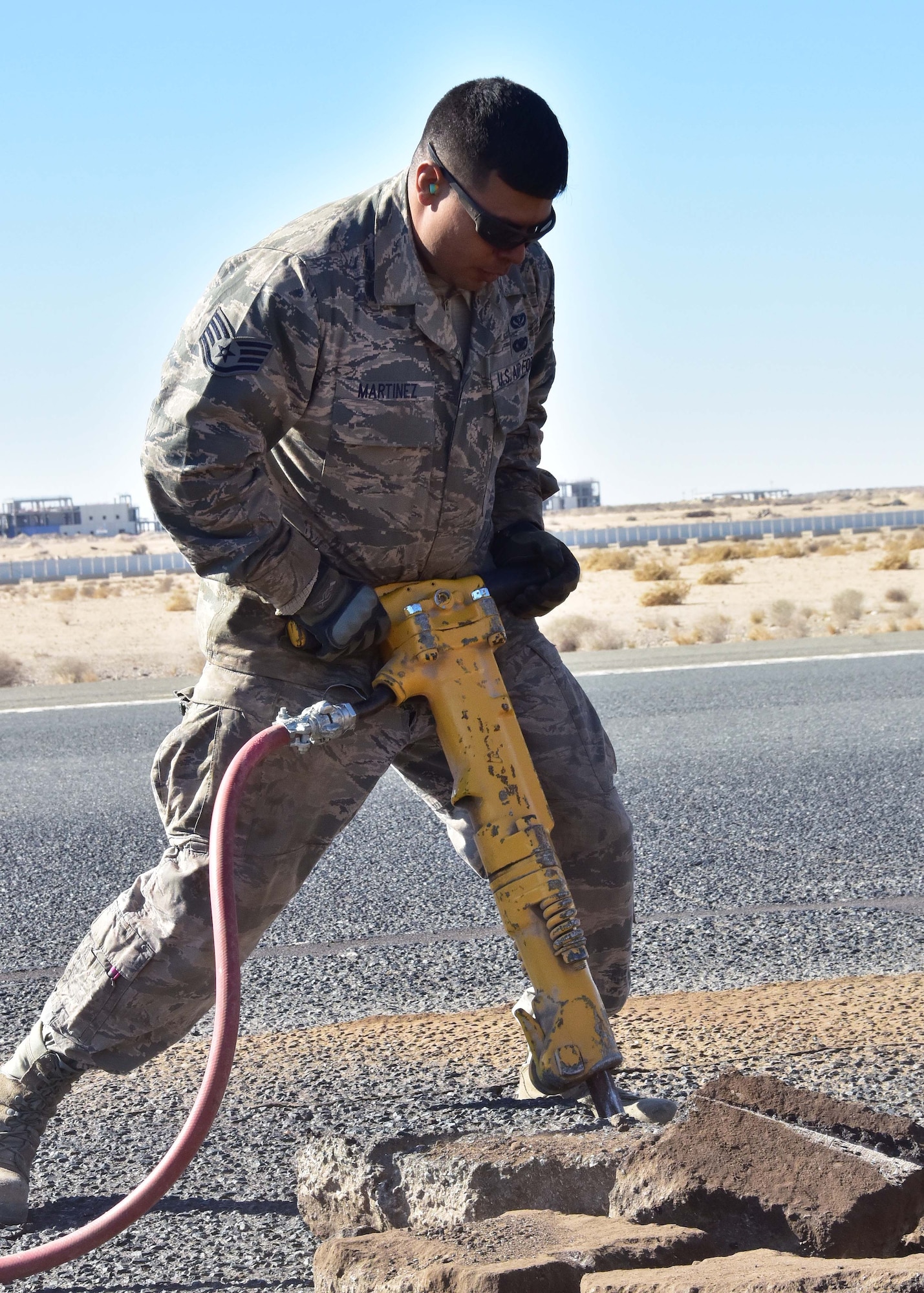 Earlier this month, the 386th Expeditionary Civil Engineer Squadron accomplished construction repairs on the primary landing runway of their airfield.