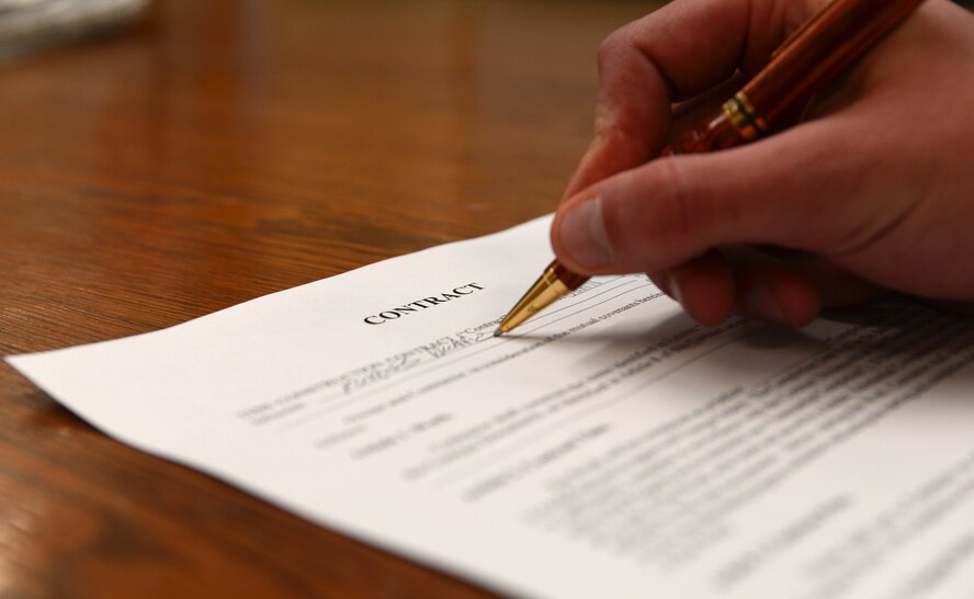 An example contract is filled out at Ellsworth Air Force Base, S.D., Jan. 17, 2018. The 28th Contracting Squadron is a major purchaser of supplies and services and are responsible to prepare, negotiate and award contracts to qualified vendors and evaluate their performance to ensure the money spent is put to its best possible use. (U.S. Air Force illustration by Airman 1st Class Donald C. Knechtel)