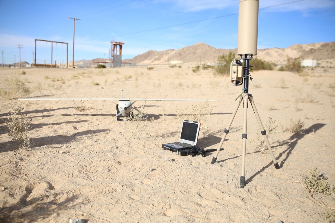 The unmanned air system Stalker XE, provided by Lockheed Martin Skunk Works, is capable of assisting ground units with spotting targets and surveillance during exercise Steel Knight aboard Marine Corps Air Ground Combat Center Twentynine Palms, Calif., Nov. 28, 2017. The Combat Center invited Lockheed Martin to participate in exercise Steel Knight to develop teaming tactics, techniques and procedures with manned and unmanned air systems. (Marine Corps photo by Cpl. Devin Andrews)
