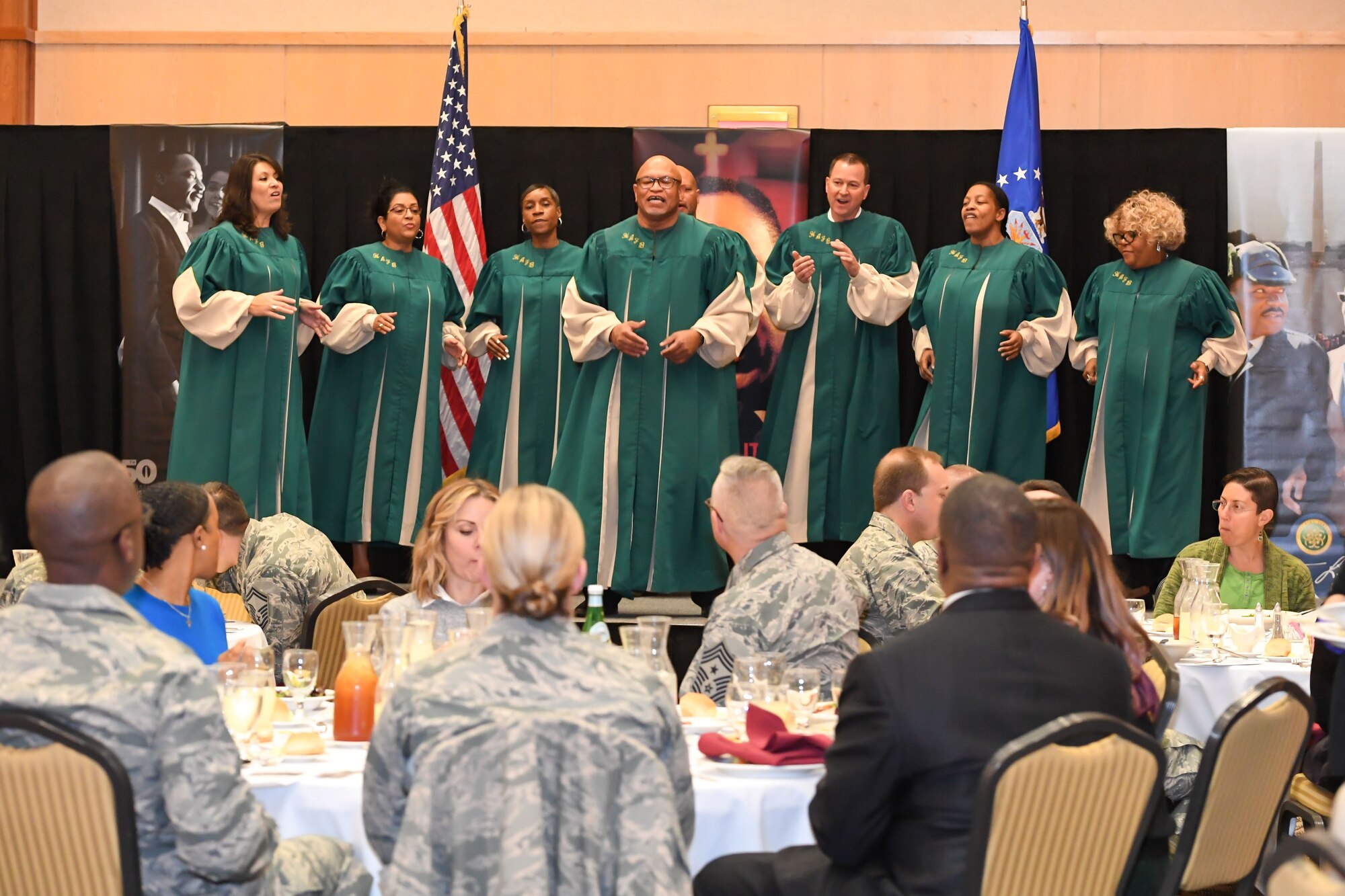 The Hill Air Force Base Inspirational Gospel Choir performs at the Martin Luther King, Jr. Commemoration Luncheon held Jan. 17, 2018, at Hill AFB, Utah. (U.S. Air Force photo by Cynthia Griggs)